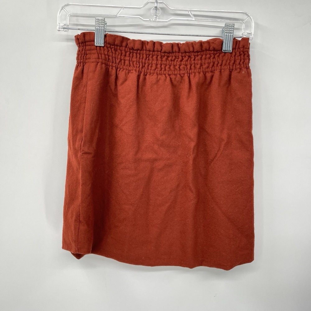 J.Crew 2 Wool Blend Mini Skirt Women Rust Orange Smocked Paperbag Waist Pockets